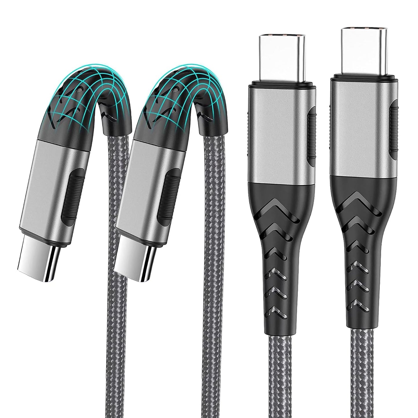 2Pack 10ft USB C Charger Cable - 100W Fast Charging for Android/Phone/Pad, Type C to Type C Compatible with iPhone 17/16/15 Pro Plus Max Silver