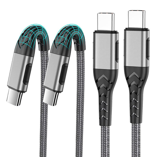 2Pack 10ft USB C Charger Cable - 100W Fast Charging for Android/Phone/Pad, Type C to Type C Compatible with iPhone 17/16/15 Pro Plus Max Silver