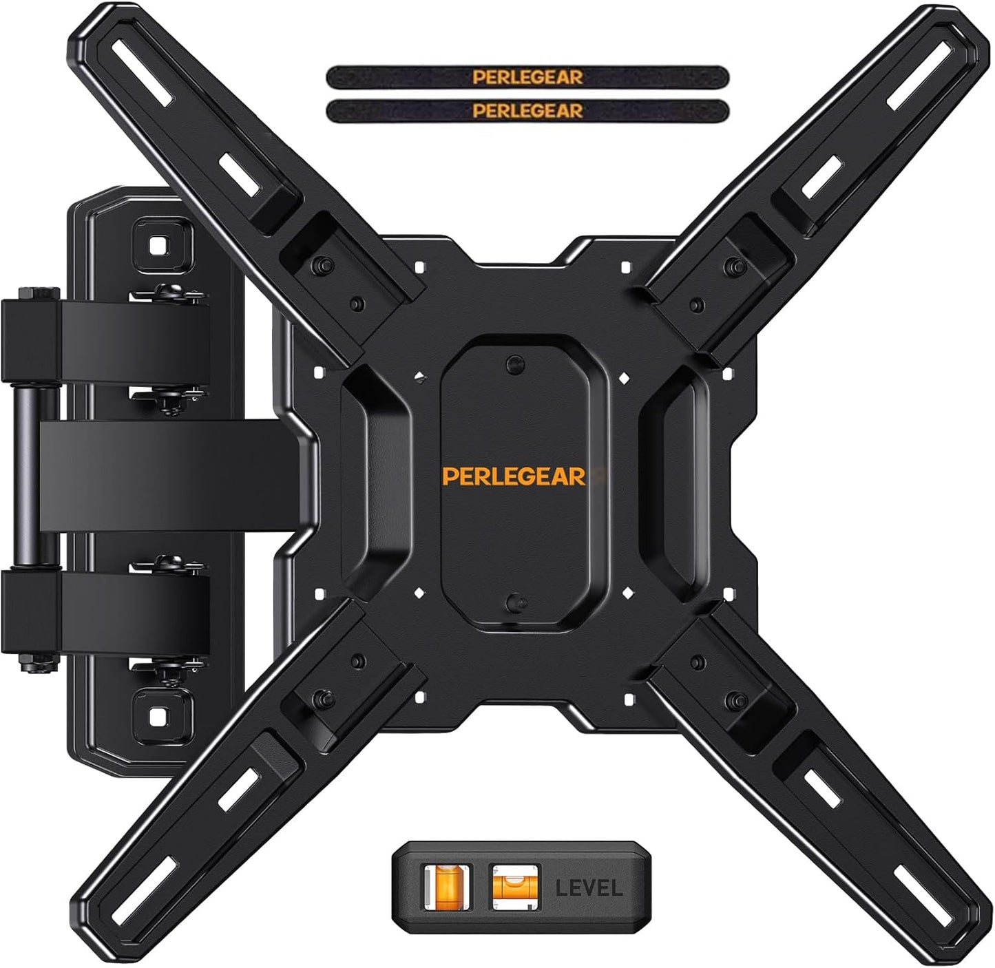 Perlegear Full Motion TV Mount for Most 26–65 inch Flat or Curved TVs up to 82 lbs, Wall Mount TV Bracket with Articulating Arms, Tool-Free Tilt, Swivel, Extension, Max VESA 400x400mm, PGMF3