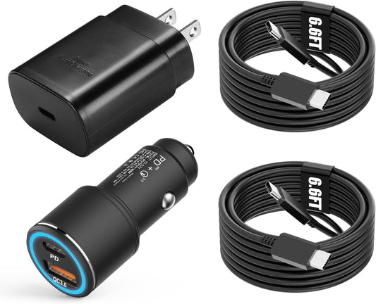 Samsung Super Fast Charger Type C Kit,25W PD USB C Wall/Car Charger | for Samsung Galaxy S26/S25/S24/S23/S22/Plus/Ultra/FE/Note 20/10/A71,2020/2018 Pad Pro/Air,with 2X USB C-to-C Cable(6.6ft)