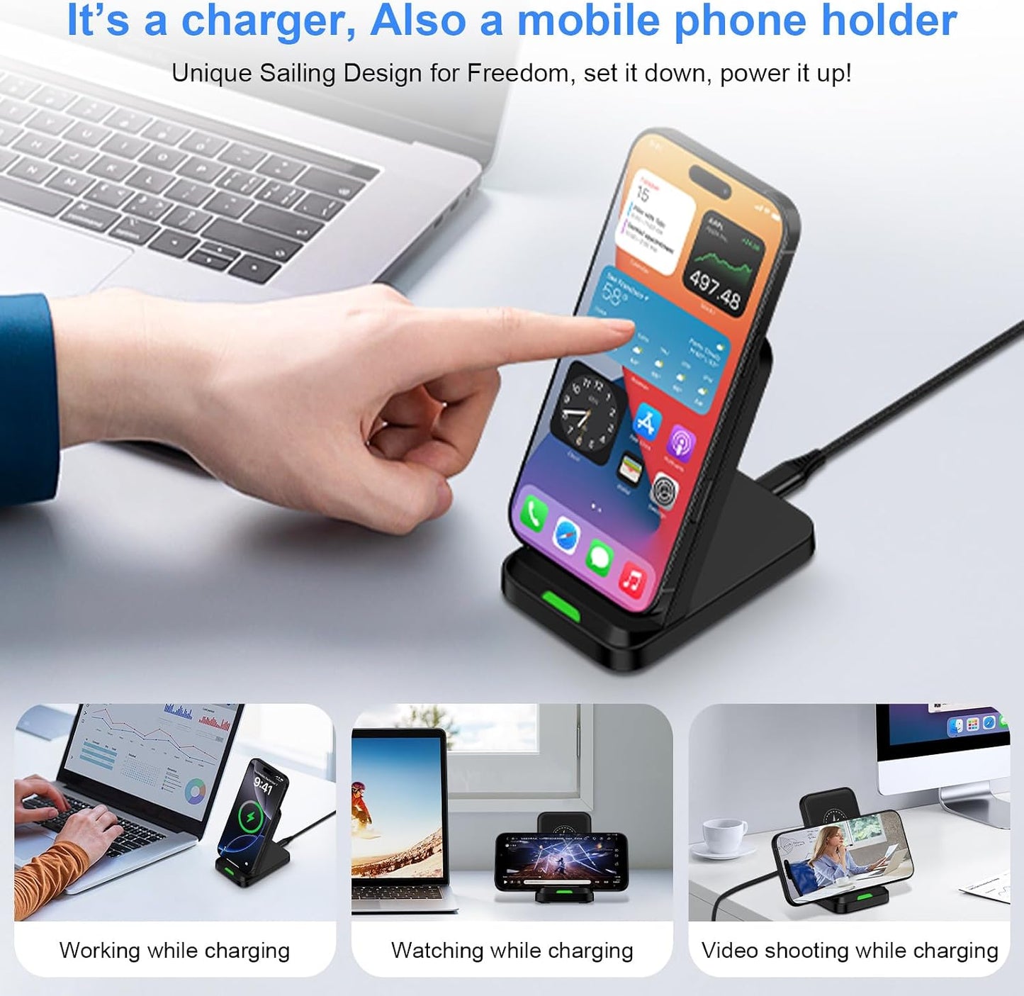 for Samsung Wireless Charger Fast Charging Stand for Galaxy S26Ultra/S25 Plus/S24FE/S23/S22/S21, Wireless Phone Charger Stand Android Desk Charging Station for Google Pixel 10 Pro/9a with 18W Adapter