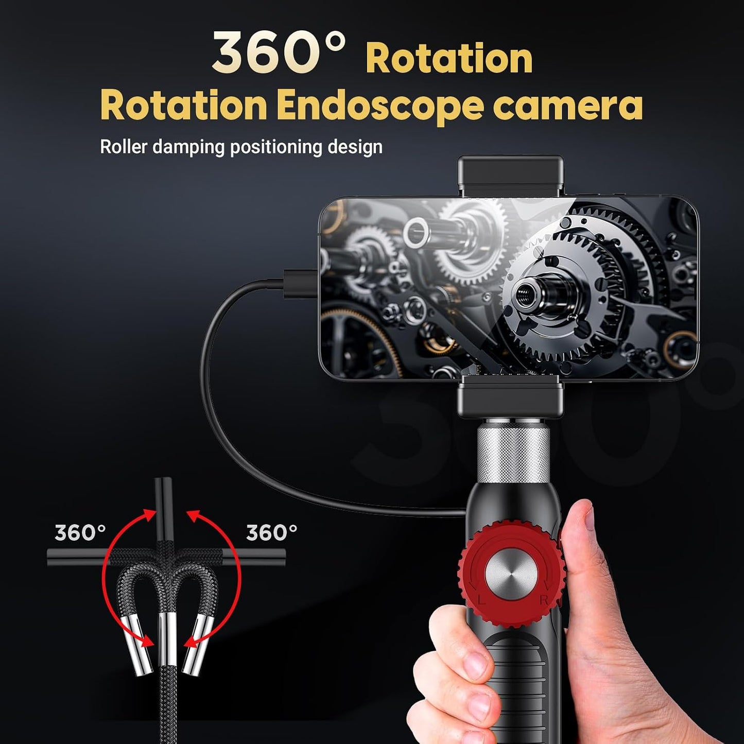 Two-Way Endoscope Camera with Light [360°Rotation],1080P HD,Borescope for iPhone IP67 Waterproof Automotive Engine Plumbing HVAC Inspection 6.2 mm Lens Industrial