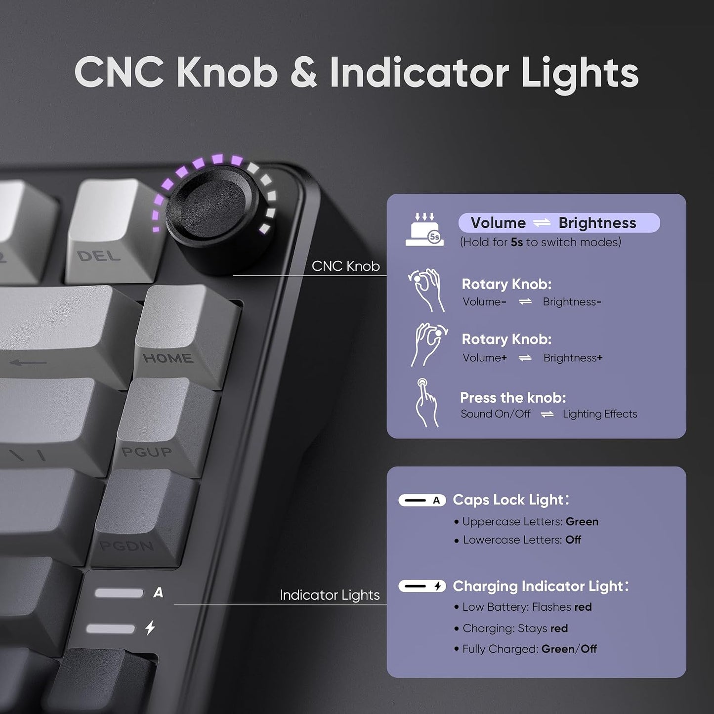 RedThunder K75 Wireless Mechanical Gaming Keyboard, 75% Hot Swappable Creamy Keyboard with Knob, RGB Backlit, Pre-lubed Linear Switches, Side Engraved PBT Keycaps, Wireless/Wired/BT5.0, Gradient Gray