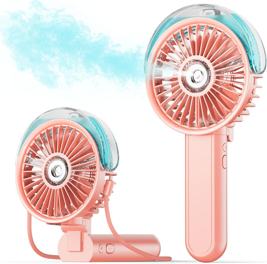 SWEETFULL Portable Misting Fan - 180° Foldable Handheld Personal Fan with Mist Spray, 3 Speeds, 30ml Water Tank, USB Rechargeable for Travel, Outdoors, Makeup, Camping, Home, and Office Use