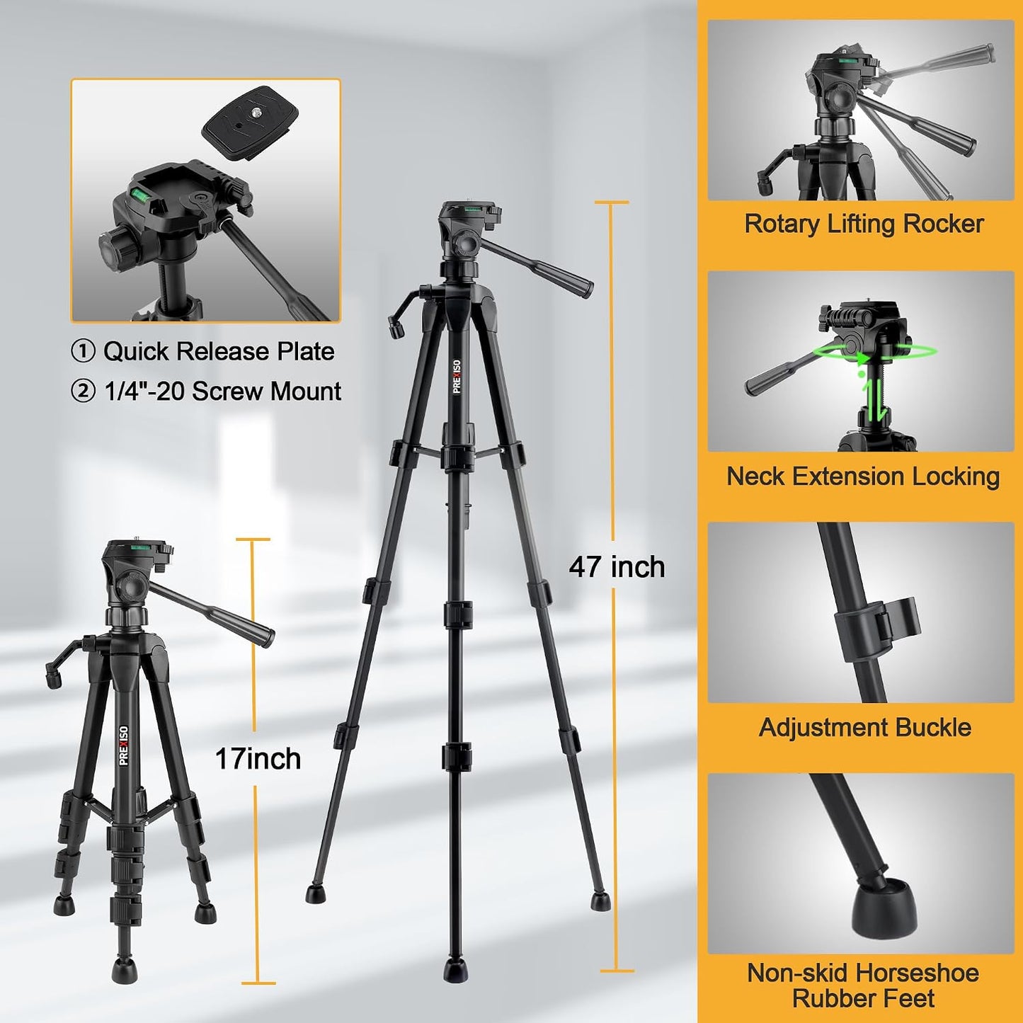 PREXISO Laser Level with 47 Inch Tripod, IP54 Rechargeable 65Ft Green Laser | 3 Brightness Mode, Self Leveling Cross Line Laser, Light Indicator, Lazer Leveler Tool for Picture Hanging, Home Renovation