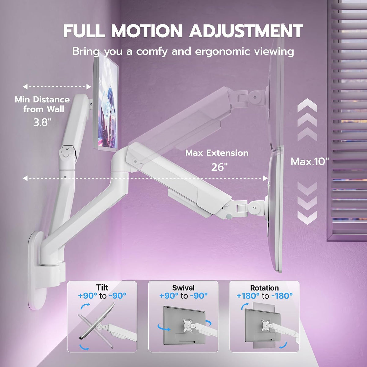 ARES WING 17-35 Inch Ultrawide Dual Monitor Wall Mount, White
