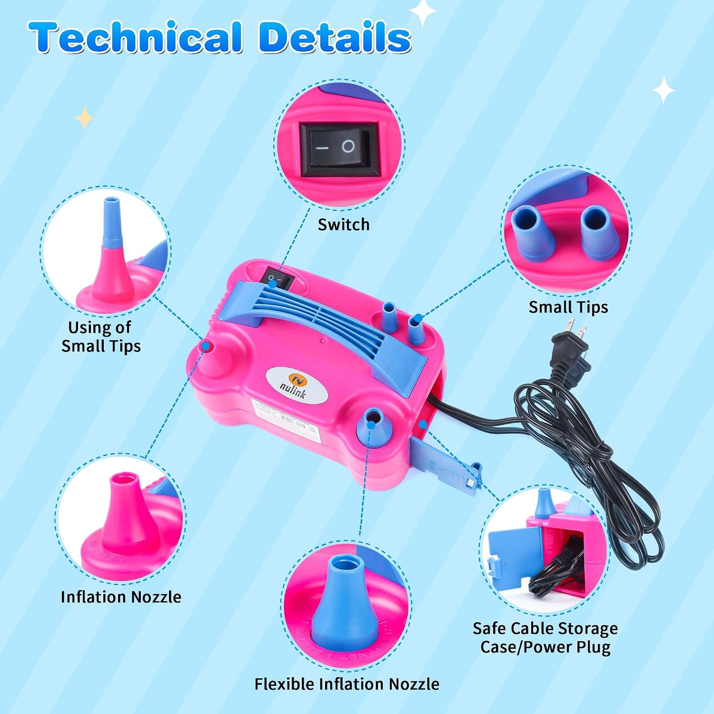 Electric Balloon Pump, Portable Electric Balloon Blower Machine Balloon Air Pump Dual Nozzle 110V 600W Balloon Inflator for Party Decorations