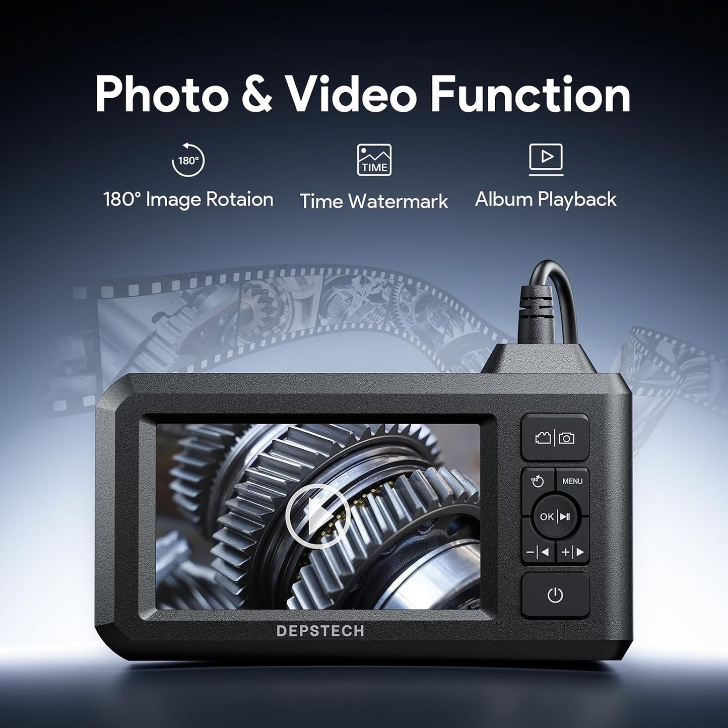 DEPSTECH Endoscope Camera with Light, Dual Lens Inspection Borescope 16.5FT | 1080P HD, 4.3" IPS Split Screen, Photo & Video, Semi-Rigid Cable, IP67 Waterproof, for Automotive, HVAC, Plumbing, Mechanic
