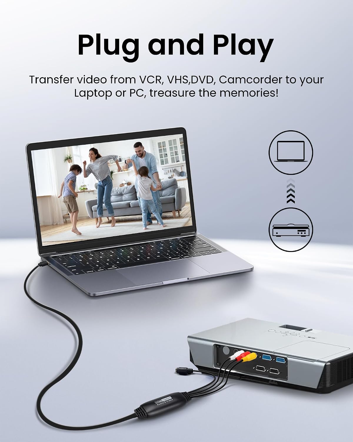 3.3 Feet VHS to Digital Converter, Type-C/USB 2.0 Video Cpture Card | RCA AV to USB Audio Video Converter, 1080 Video Capture Device Convert VHS VCR DVD to Digital Adapter for Windows, Mac OS