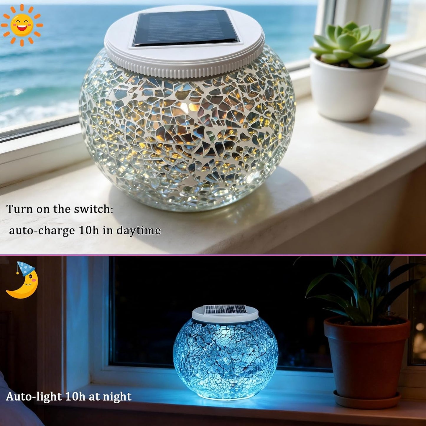 Solar Table Lights Outdoor,Color Changing Crack Glass Ball Lantern | 3 Modes Waterproof LED Table Lamp Night Light, Indoor Outdoor Decor for Garden Patio Bar Party Yard Room, Gifts for Women