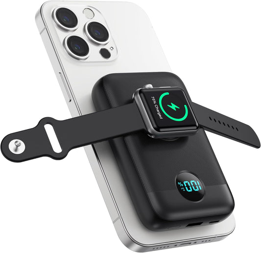 Magnetic Portable Charger with Apple-Watch Charger,10800mAh 25W PD Fast Charging Wireless Power Bank,4 Outputs Travel Essential for Magsafe Battery Pack Compatible with iPhone 17/16/15/14/13/12 Series