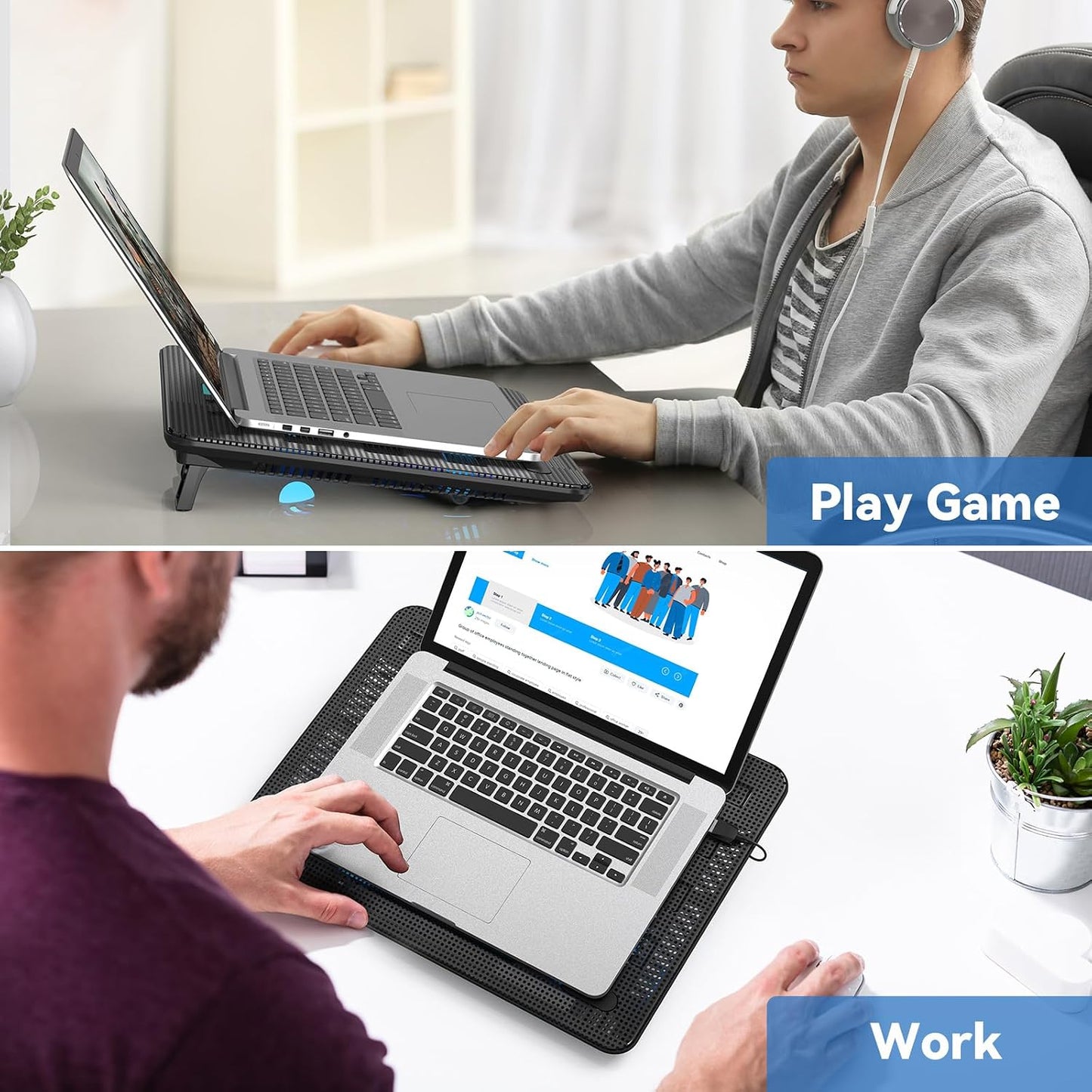 TECKNET Laptop Cooling Pad, Portable Slim Laptop Cooler for 12"-17" Laptops | 60% High-Efficiency Cooling, Whisper-Quiet Design, Dual USB Ports, LED Working Indicator, Alloy Material Mesh