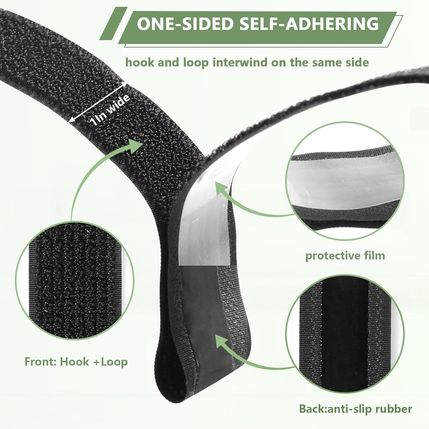 Heavy Duty Hook and Loop Cinch Straps with Non-Slip Rubber Backing | 1 in x 16 ft, 25 Buckles | Cut-to-Length Adjustable Straps for Fastening & Organizing | Black
