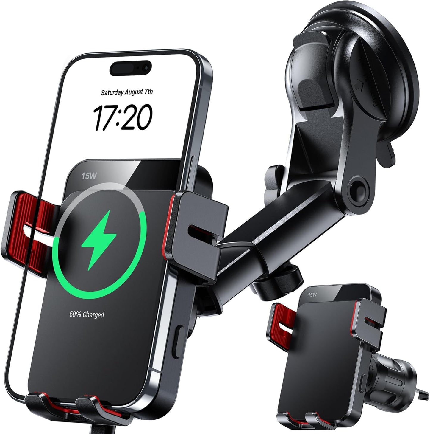 Wireless Car Charger 15W Auto Clamping Phone Holder Dash Windshield Vent | Car Charger Compatible with iPhone 17 16 15 14/13/13 Pro/12 pro/12/11/X/8, Samsung S24/S23/S22