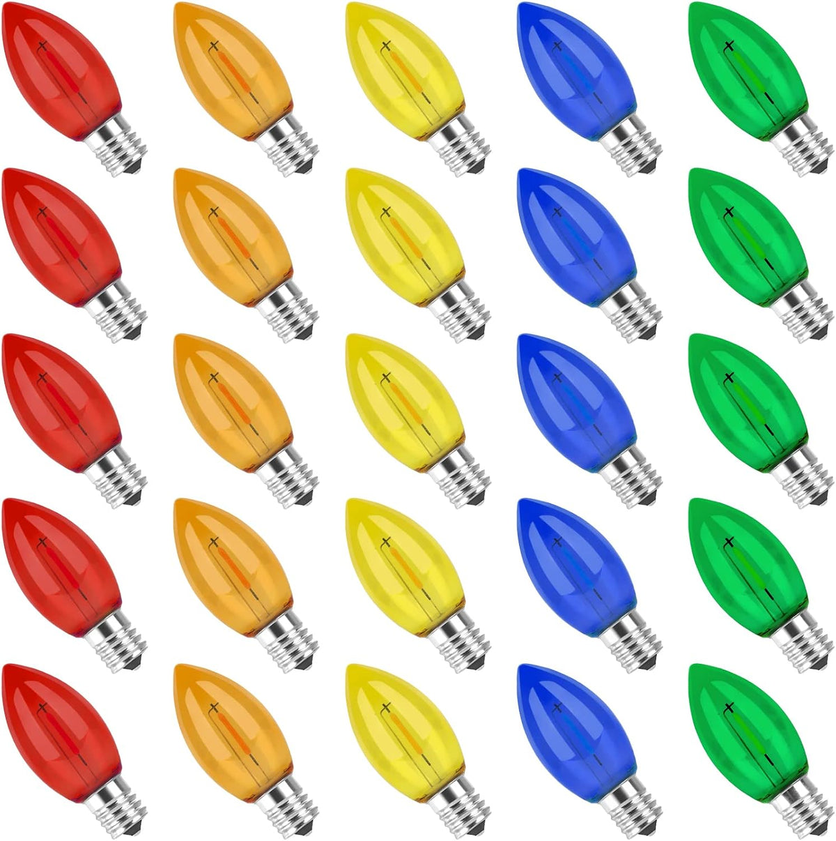 C9 LED Christmas Replacement Bulbs E17 Base Multicolor 25 Pack