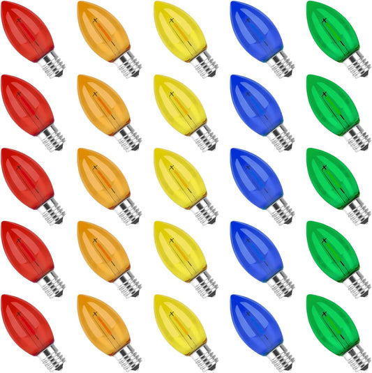 C9 LED Christmas Replacement Bulbs E17 Base Multicolor 25 Pack