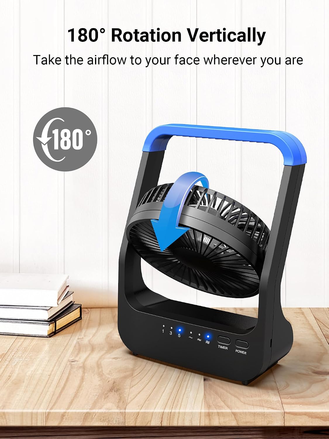 Gazeled Battery Operated Fan, Camping Fan Battery Powered, Super Long Lasting, 5'' Portable D-Cell Battery Powered Desk Fan with Timer, 3 Speeds, Quiet, 180° Rotation, for Office,Bedroom,Outdoor, F24