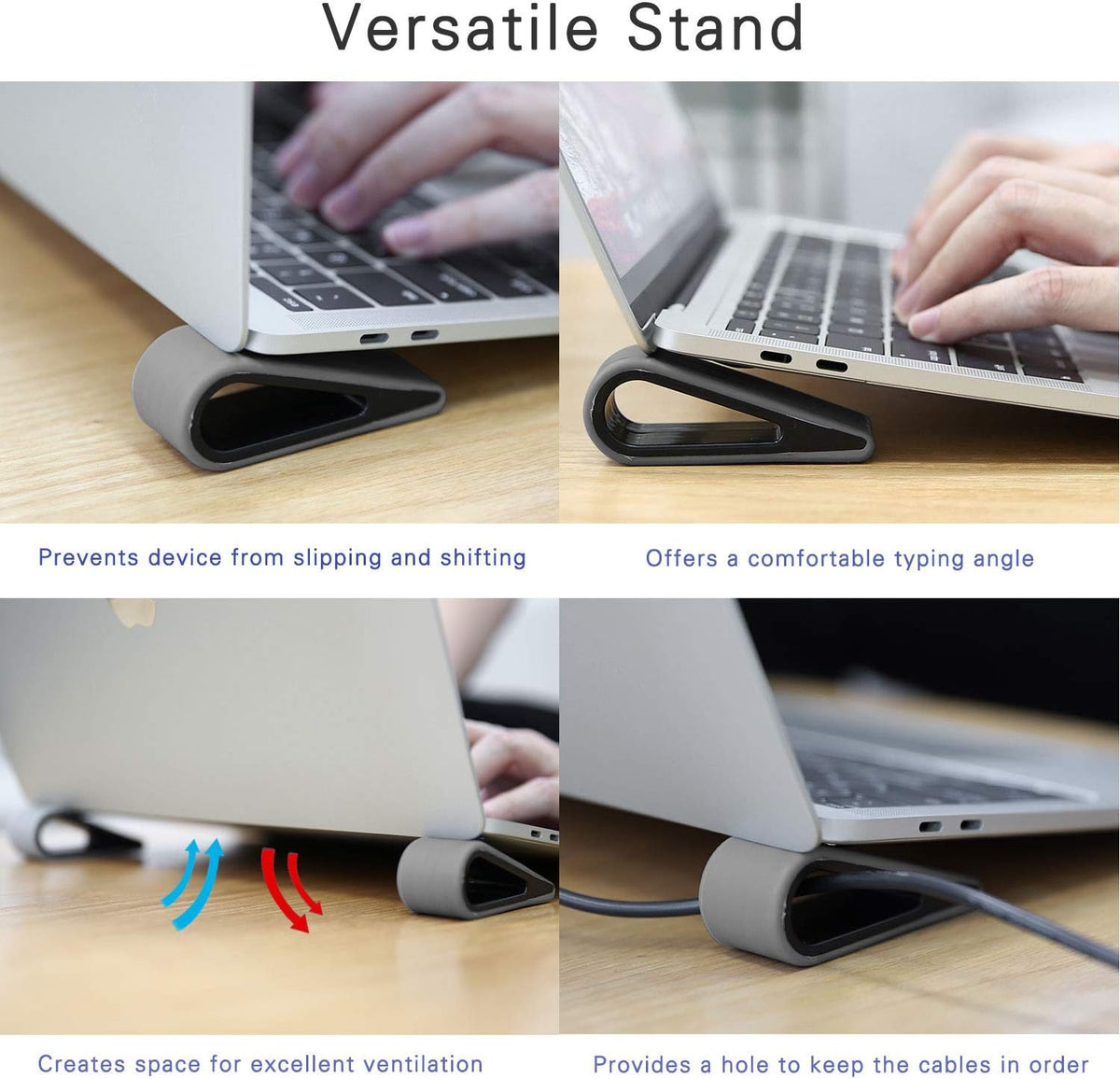 MoKo Universal Laptop/Computer Keyboard Stands,[4 Pack] Anti-Slip Silicone Tilting Wedge Riser Stable Kickstand,Ultra Compact Ventilated Tablet Stand Portable Elevation Feet for Notebook Keyboard-Gray