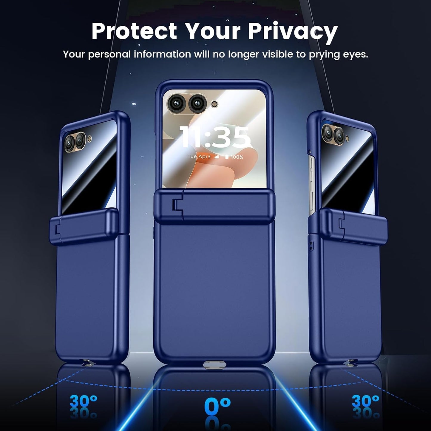 VEGO for Motorola Razr 2026/2025/2024 Case, Compatible with MagSafe | Hinge Protection & Kickstand & Privacy Screen Protector, Magnetic Slim Hard PC Protective Cover for Moto Razr 2026 - Blue