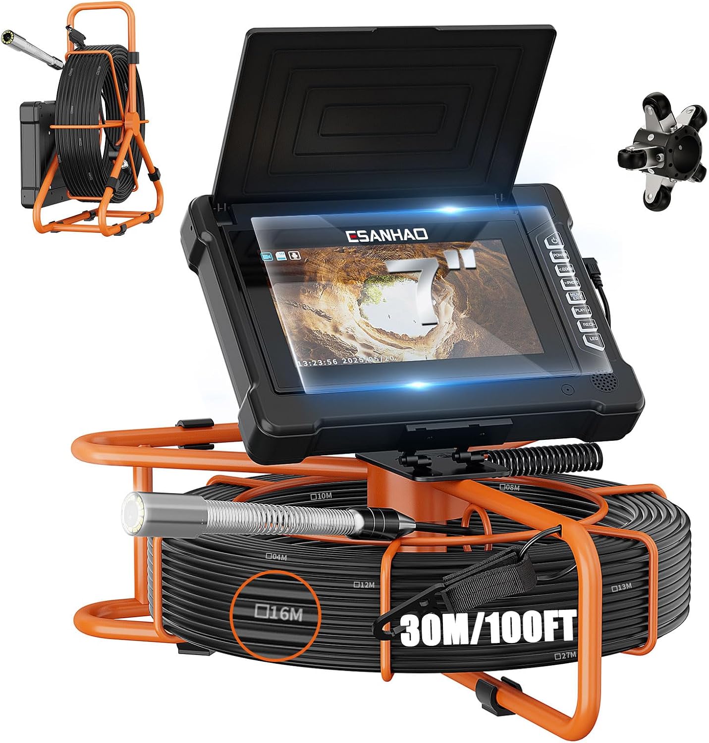 Sewer Camera 100FT/30M Borescopes Plumbing Snake Pipe Inspection Camera 22mm with 8500Mah Battery 4.3" IPS Screen 12 LEDs HD 1000TVL (22MM NO DVR Function)