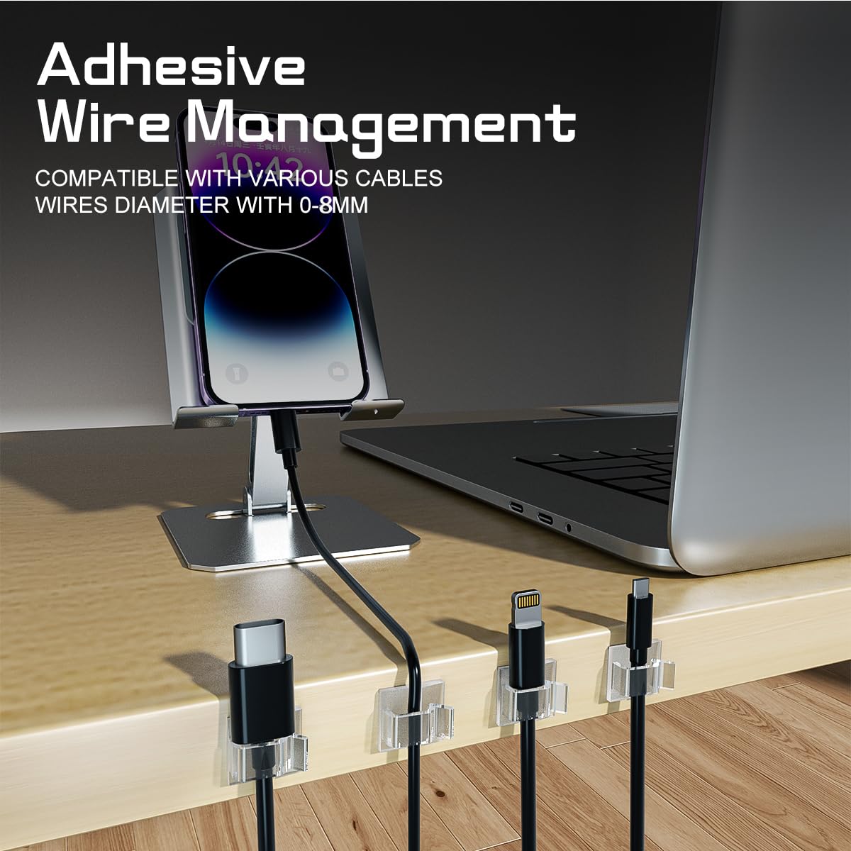 KGROTE 100PCS Cable Clips, Adhesive Wire Clips Strong Cord Clips Wire Holders, Cable Management Clips for Desk, Wall, Car, TV, Ethernet Cable (Clear, Medium)