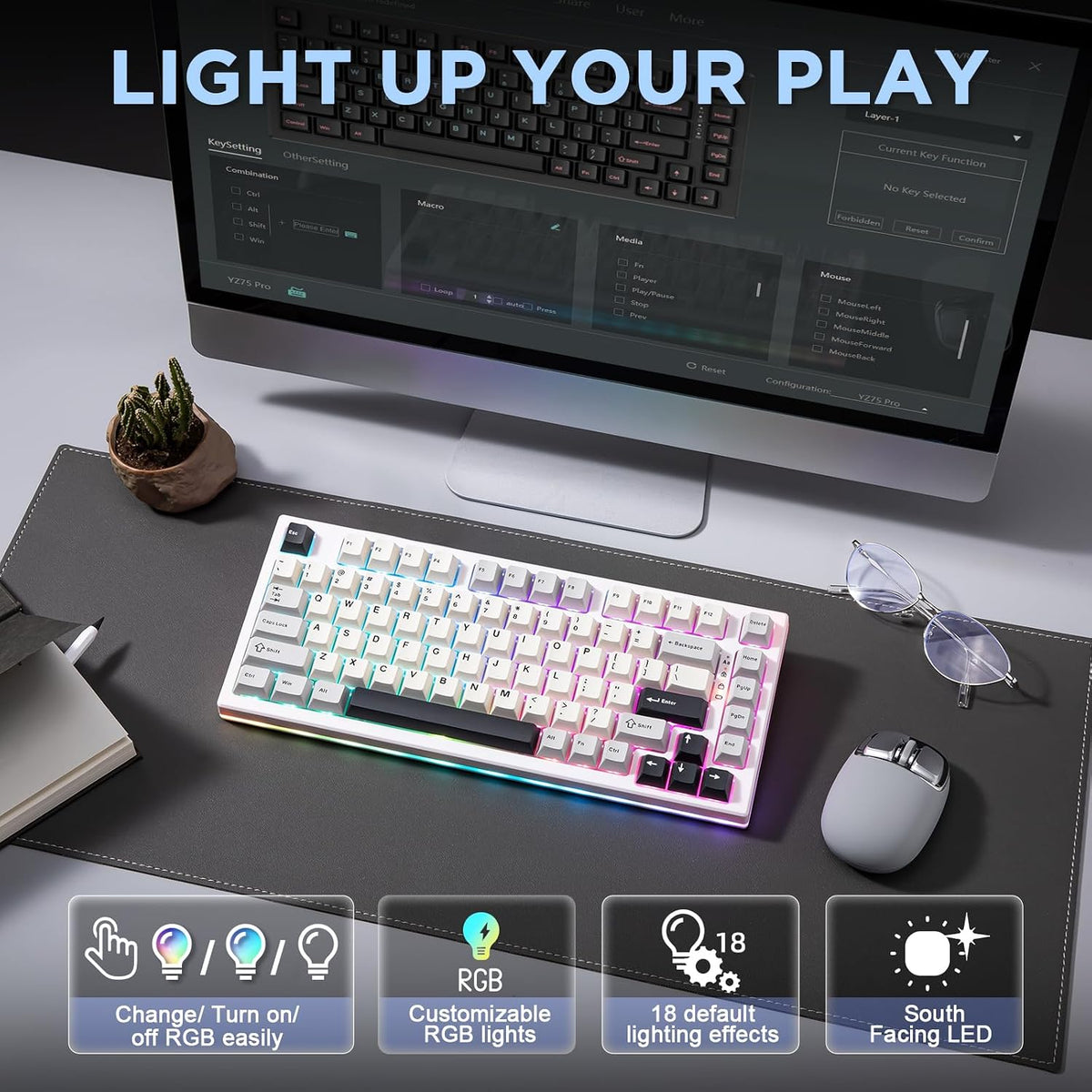 YUNZII YZ75 75% Gaming Mechanical Keyboard(White, Gateron G Pro Yellow)