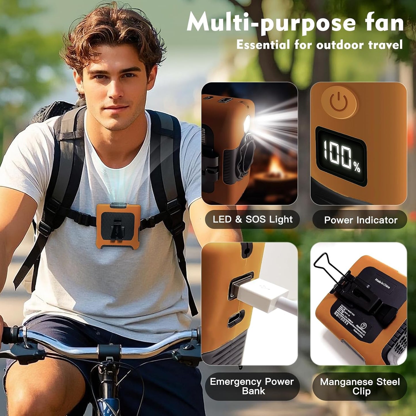 FANSYJKJ Portable Waist Fan Cooling Body Clip Belt Shirt Fans for Outdoor | 10000mAh Rechargeable Personal Fan with 5 Speed Max 55H Runtime Low Noise Shirt Fans with Flashlight for Travel Camping