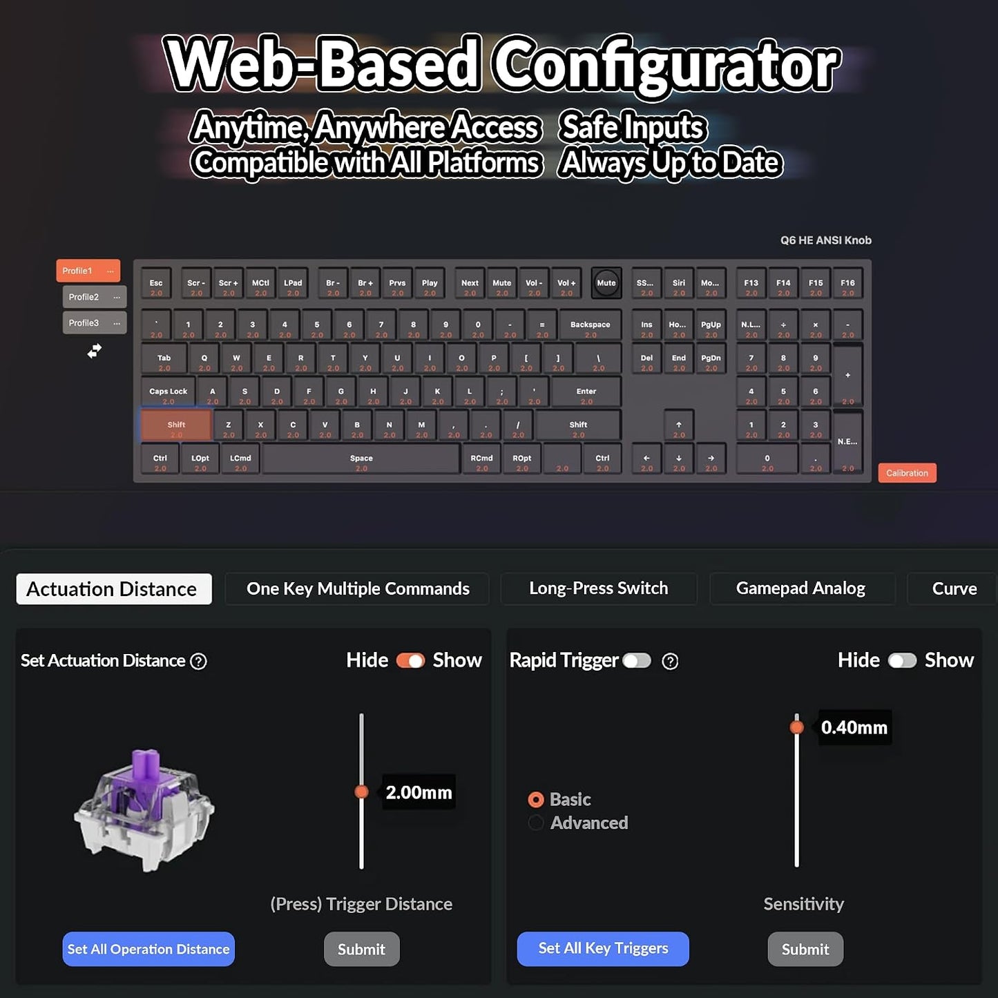 Keychron Q6 HE Wireless Custom Magnetic Keyboard 100% Full-Size Layout | 2.4 GHz/Bluetooth/Wired, QMK Launcher, Hot-Swappable Gateron Double-Rail Magnetic Switches for Mac Windows Linux - Aluminum