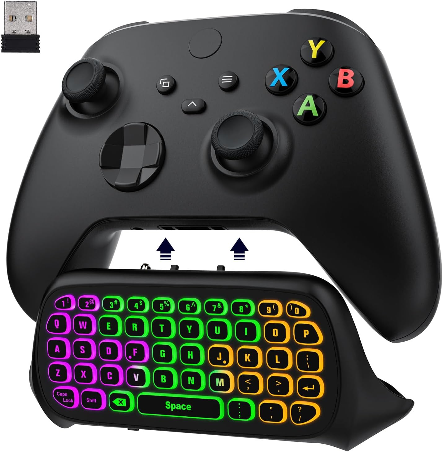 MoKo RGB Backlight Keyboard for Xbox One Controller | Wireless Chatpad with Headset & Audio Jack, Xbox Accessories fit Xbox One/One S/ Elite/2, Series X/S, 2.4G Receiver Included