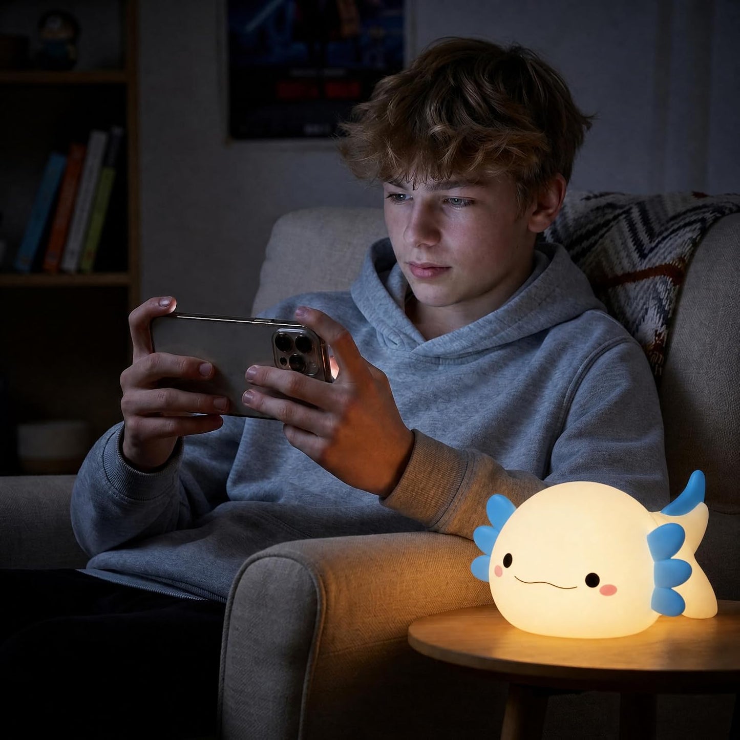 Blue Axolotl Night Light for Kids, Squishy Silicone Nursery Lamp | Touch Control, 24-Hour Battery, 20-Min Timer, 3000K Warm LED, BPA-Free Silicone, Baby Nursery Decor, Gift for Kids