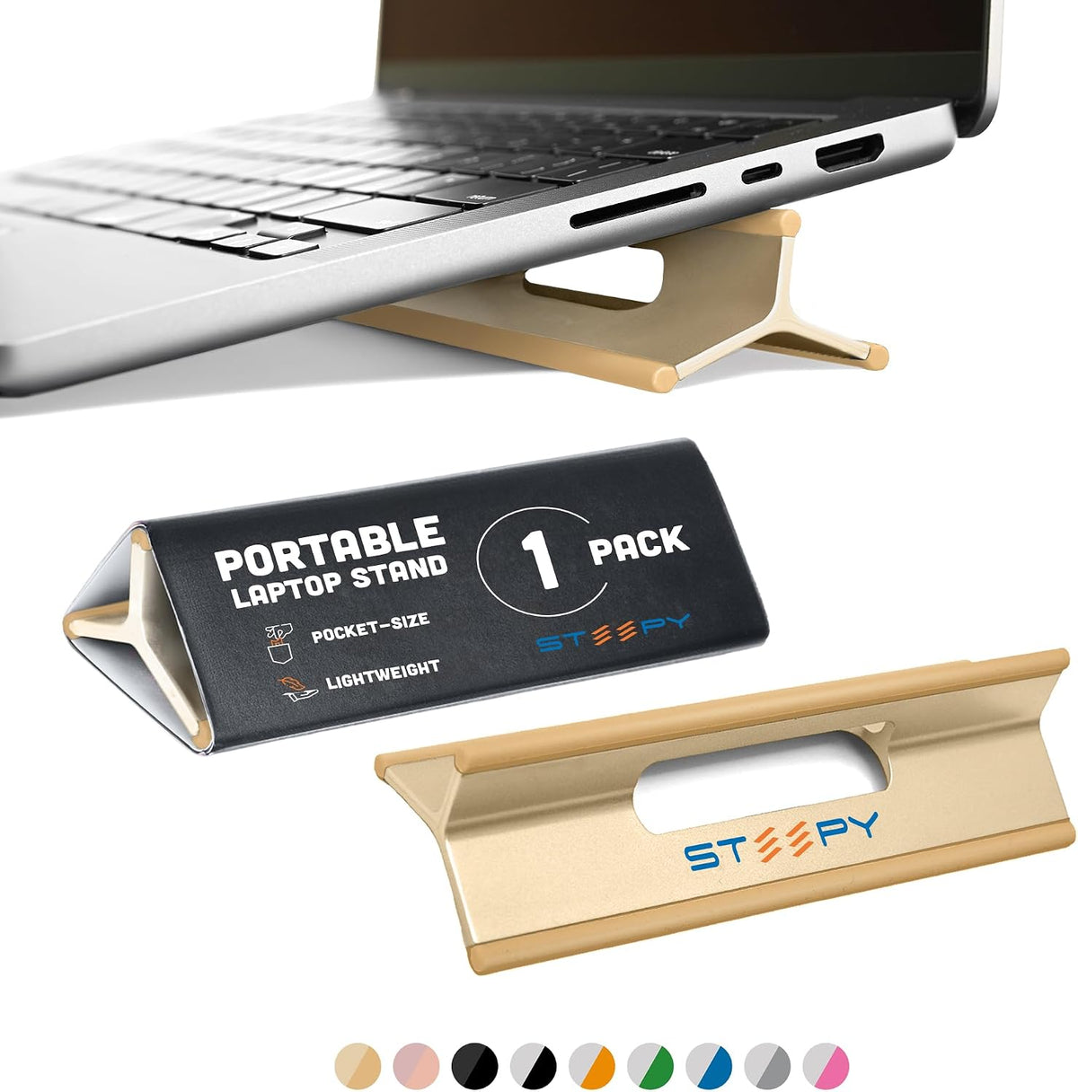Steepy Portable Laptop Stand for Desk – Adjustable Height, &amp; Portable Laptop Holder – Ergonomic Computer Stand for Cooling &amp; Comfort – Slip-Proof, Sturdy Design – Universal Fit for 13-17 Inch Devices