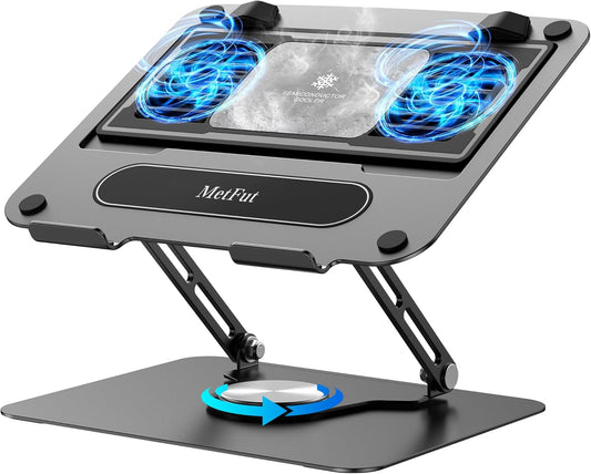 Metfut Laptop Cooling Pad with Detachable Fan & Cooler, Adjustable Height & Angle, 360 Rotation Base, Ultra-Quiet, Carbon Steel Framework for MacBook, ASUS, Dell 10-16” Laptop for Tablet, DJ Mixer