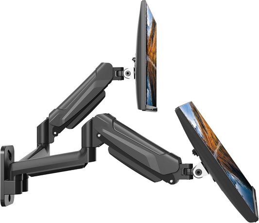 BONTEC Dual Monitor Wall Mount for 13-32 Inch Screens, VESA 75x75/100x100mm | Height Adjustable Gas Spring Arm with Tilt, Swivel & Rotate, Hold Up to 19.8 lbs, Fully Adjustable, Office & Home Use
