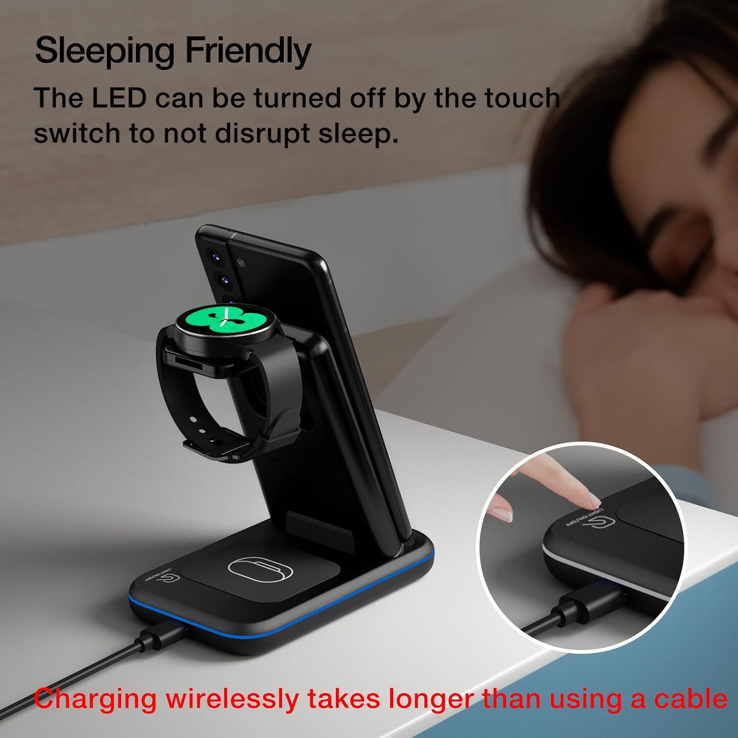 Wireless Charger for Samsung/Android, HOLYJOY Foldable 3 in 1 Fast Charging Station/Stand/Multi Charger for Samsung S25 Ultra/S24/Note 20, Travel Pad for Galaxy Watch 8/7/6/5/Active 2, For Buds(Black)