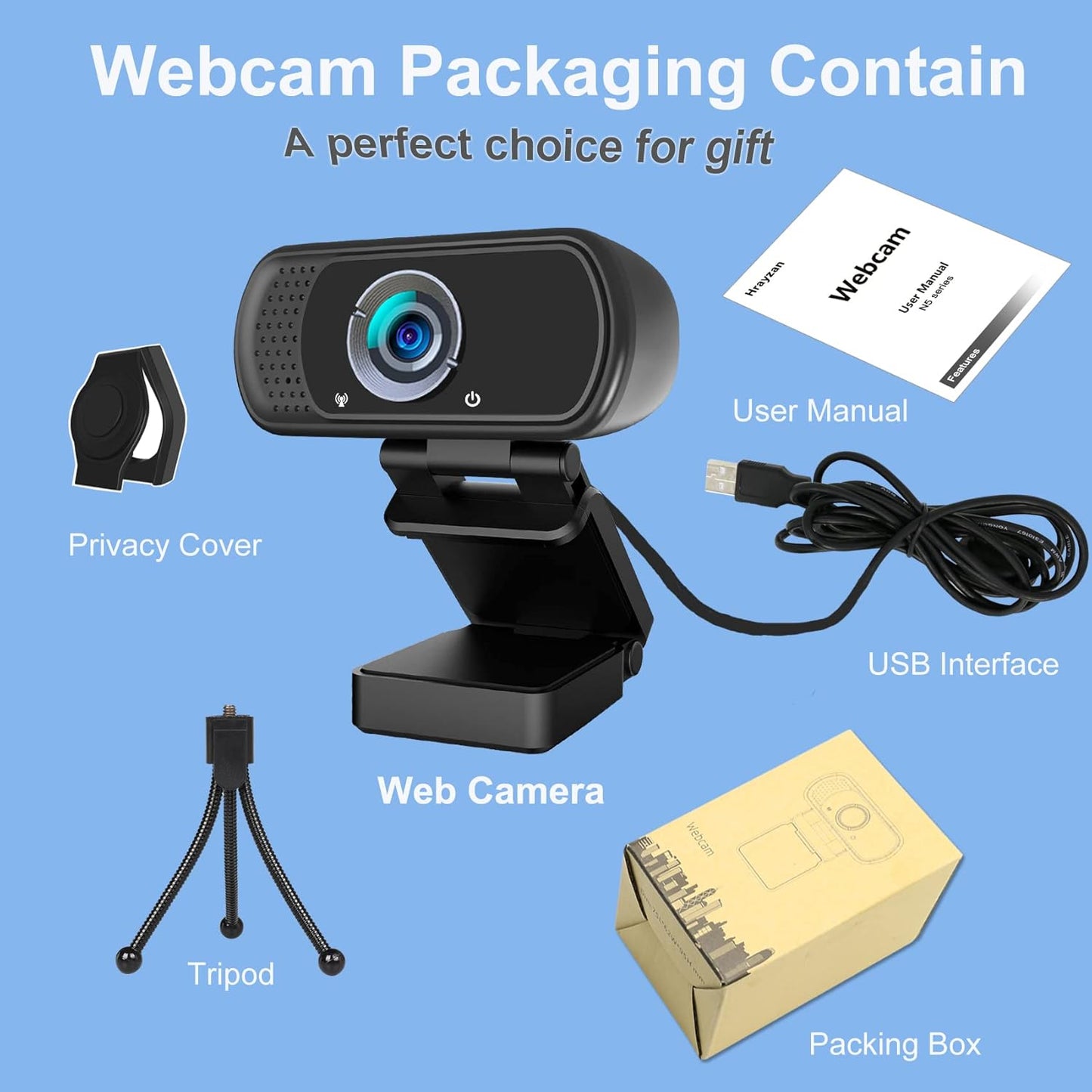 1080P Webcam with Microphone,Web Camera for Desktop Computer Laptop | Wide Angle Webcam With Tripod/Privacy Cover,110°FOV,Plug and Play USB Camera for PC Laptop Mac Zoom Conference Game Streaming