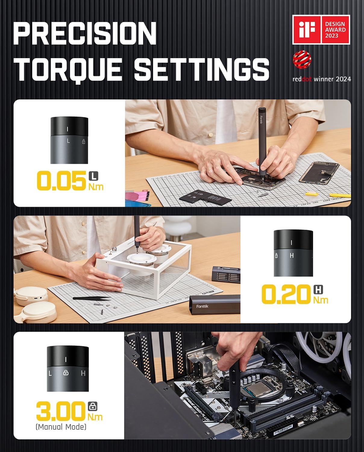 Fanttik E1 Max Precision Electric Screwdriver, Mini Screwdriver Set(Grey) | 50 Magnetic Bits, Magnetic Storage, 0.2N.m, 5/32‘’ Precision Repair Tool Kit for Electronics Phone Camera Laptop Watch