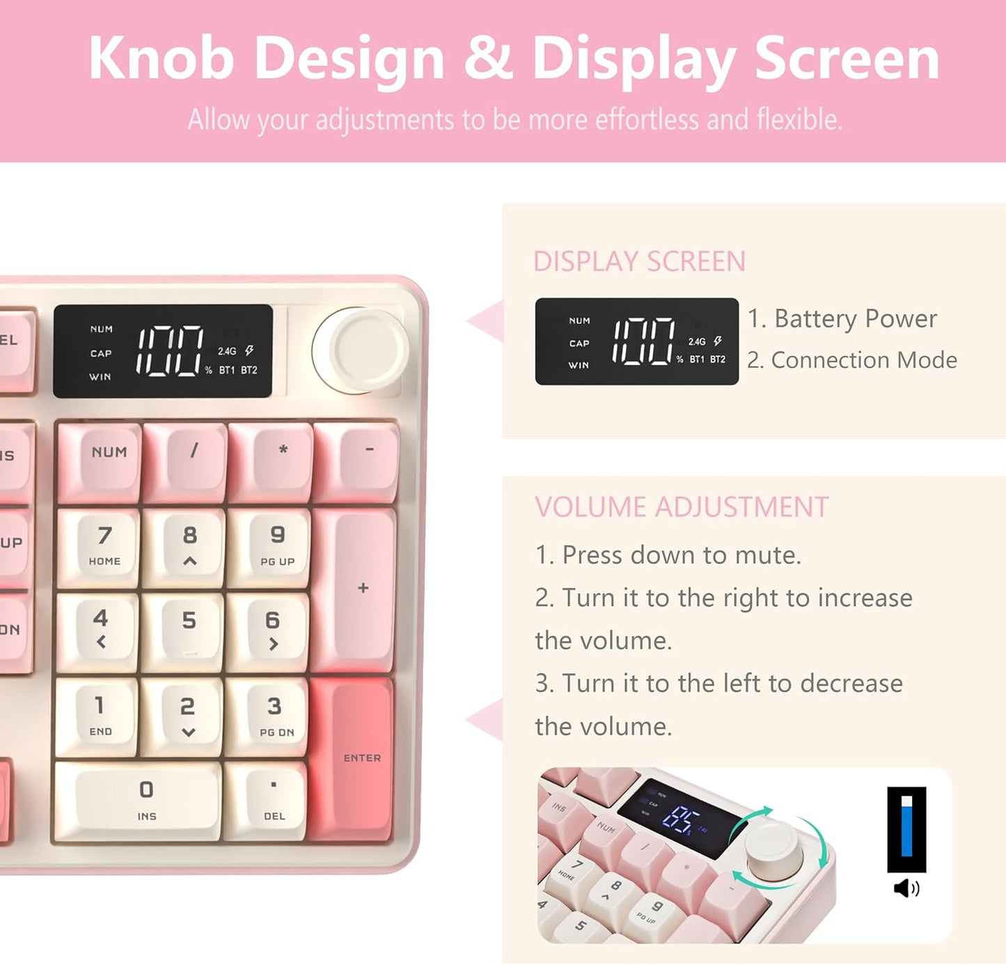 KimHong Wireless Keyboard, Quiet Keyboard for Work, Creamy Keyboard with Number Pad, RGB Gaming Keyboard, Tri-Mode BT5.0/2.4GHz/USB-C, 98 Keys, for PC, Mac, Gaming Console