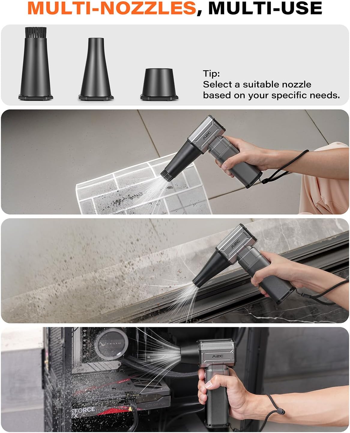 A2C Cordless Mini Air Blower - Upgraded 40mm Motor, 450g Powerful Airflow | Compressed Electric Air Duster, Rechargeable & 4-Gear Adjustable Snow Blower for Car/House/Outdoor/Keyboard/Computer/PC