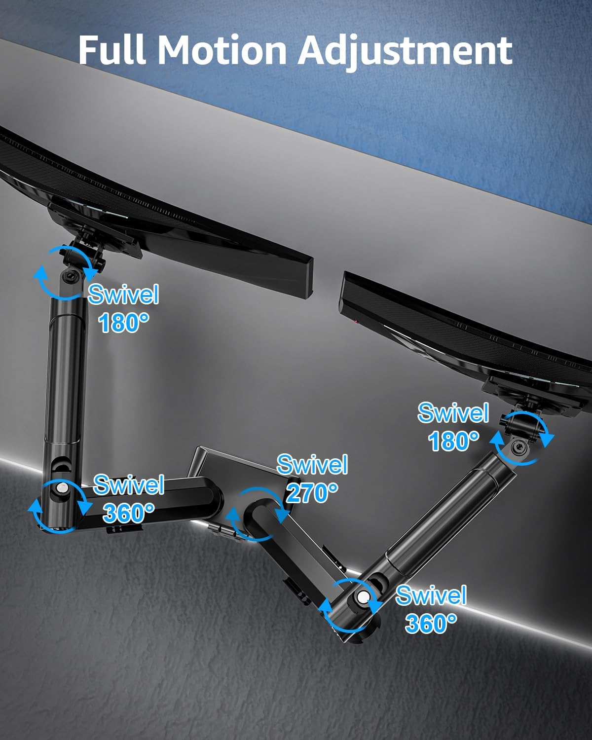 Dual Monitor Arm for 17-32" Computer Screens, Monitor Mounts 22lbs per Arm | Full Motion Monitor Desk Mounts for 2 Monitors, Gas Spring Desk Mount, VESA Mount, Freelift Pro