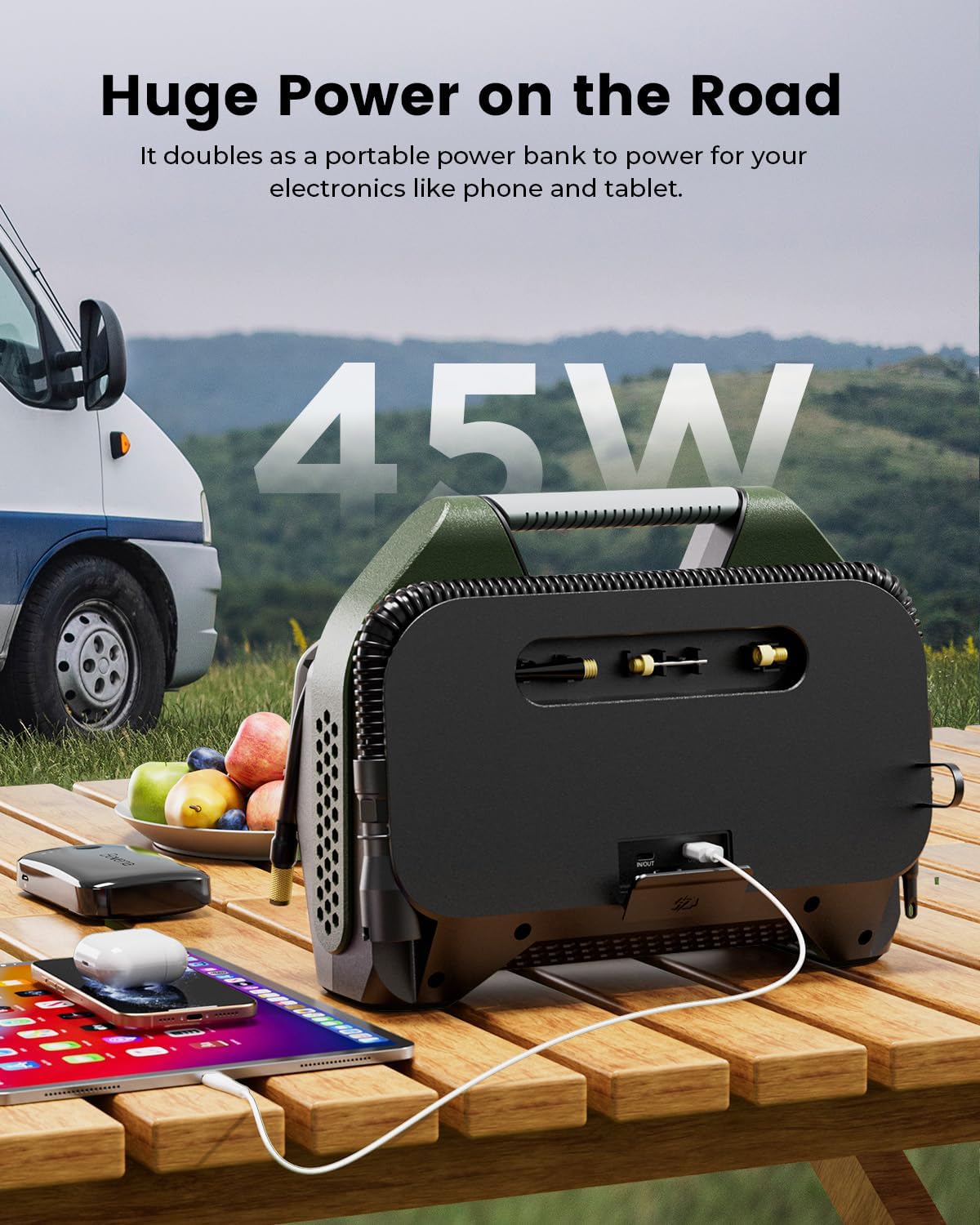 ETENWOLF VORTEX S7 Tire Inflator for Heavy-duty Vehicle with 38400 mAh | 160PSI Portable Air Compressor for Car Tires, Cordless Air Pump with 100% Duty Cycle & Dual Cylinder, Auto Shut-Off,LED Light