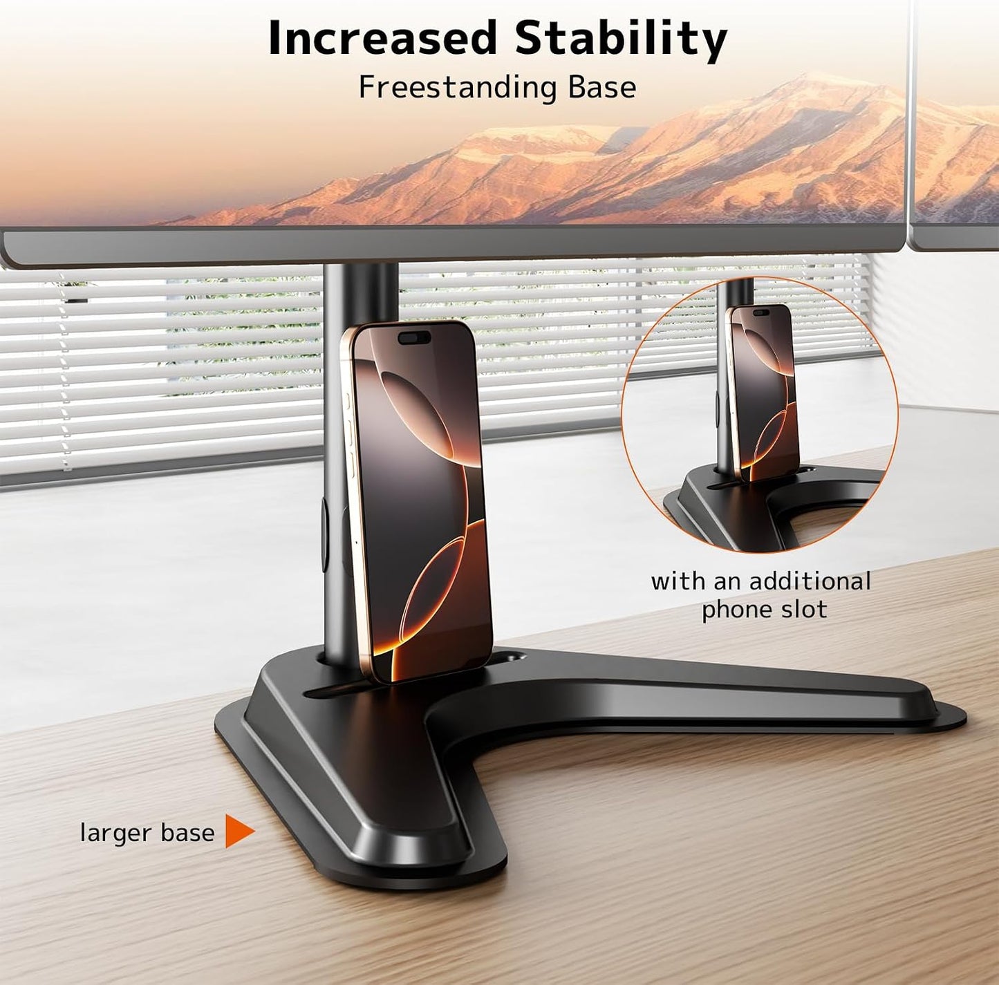 Triple Monitor Stand, Full Motion Arm Fits up to 27 inch | Free standing, Cable Management, 22 lbs Weight Capacity per Arm, 75/100 mm VESA, Black
