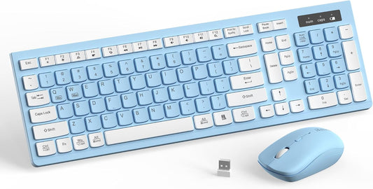 Wireless Keyboard and Mouse Combo Silent for Office and Home(Sky Blue-A)