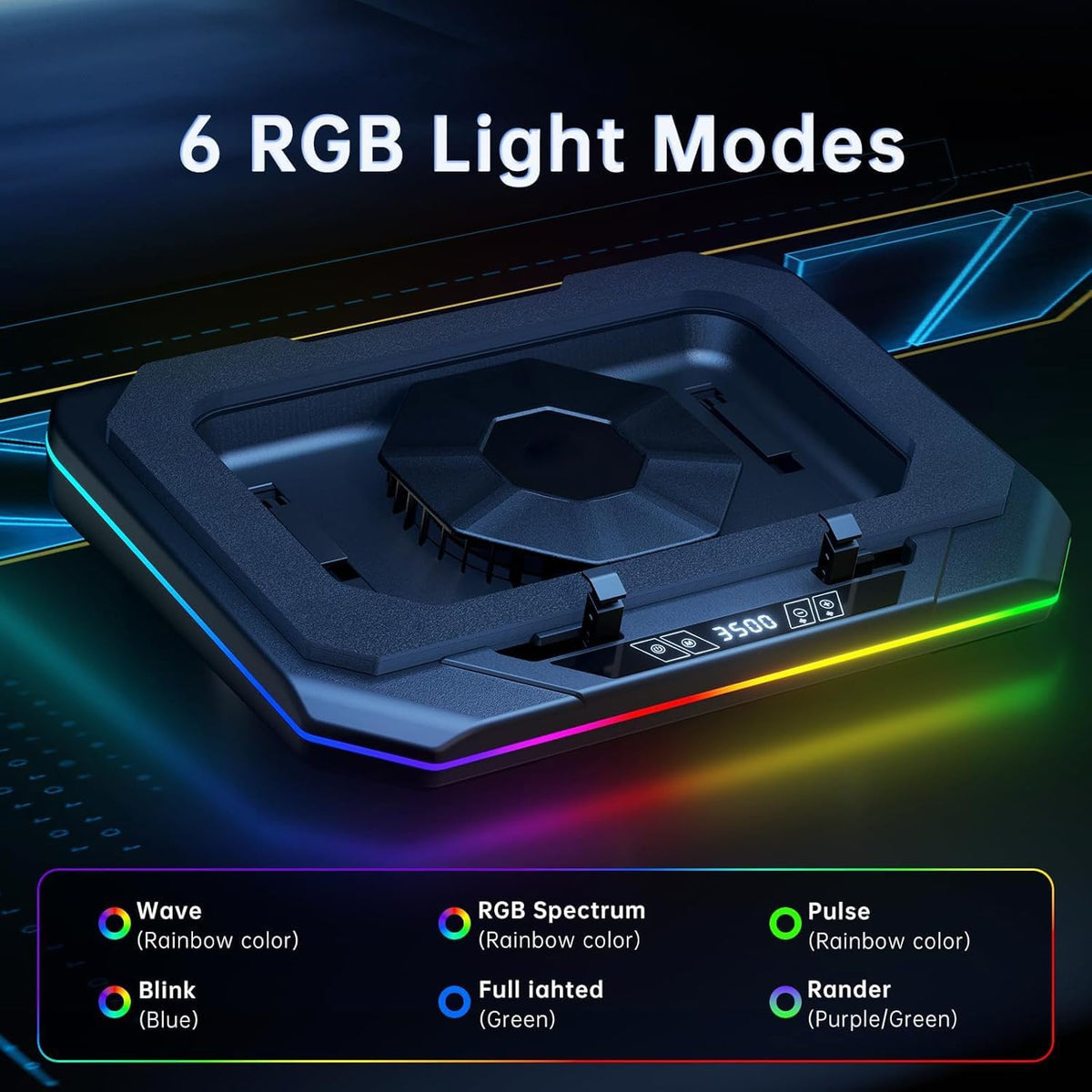 Cooling Pad for Msi Raider GE Series Raider GE77 HX Gaming Laptop Cooler with Powerful Turbo Cooling Fan Can Fast Cooling CPU+GPU 40°C,Variable Speed,6 RGB Light 3 USB-A