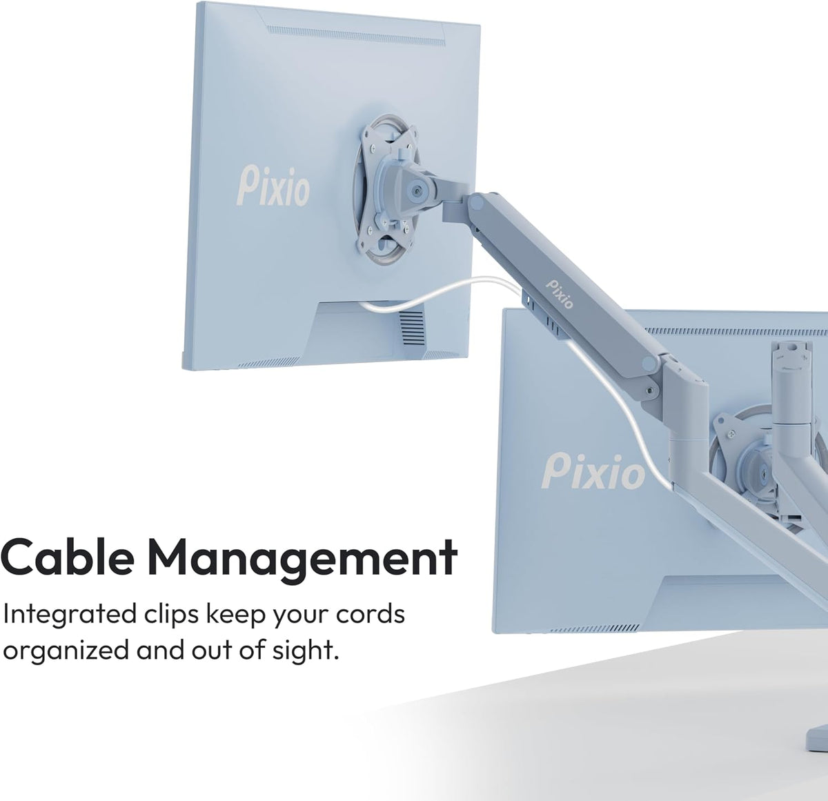 Pixio PS1D Wave Blue Dual Monitor Arm Stand Desk Mount - Fits up to 32 inches Monitors and up to 19.8lbs. VESA Compatibility and Integrated Cable Management