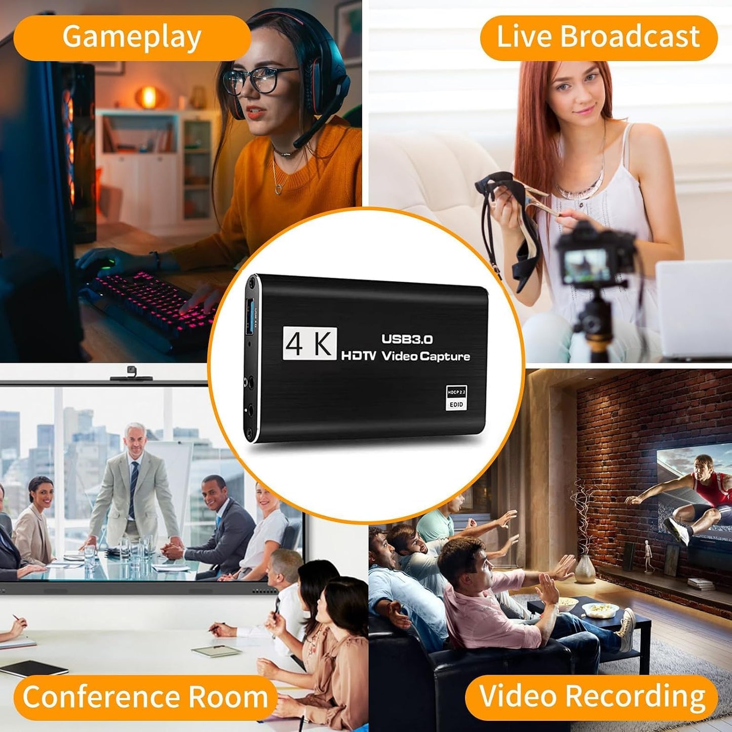 4K HD Video Capture Card, Plug & Play USB 3.0, No Driver Needed | Gaming Capture Card with Microphone for PC/Mac, 1080P 60FPS for Nintendo Switch, PS5, PS4, Xbox, OBS Streaming
