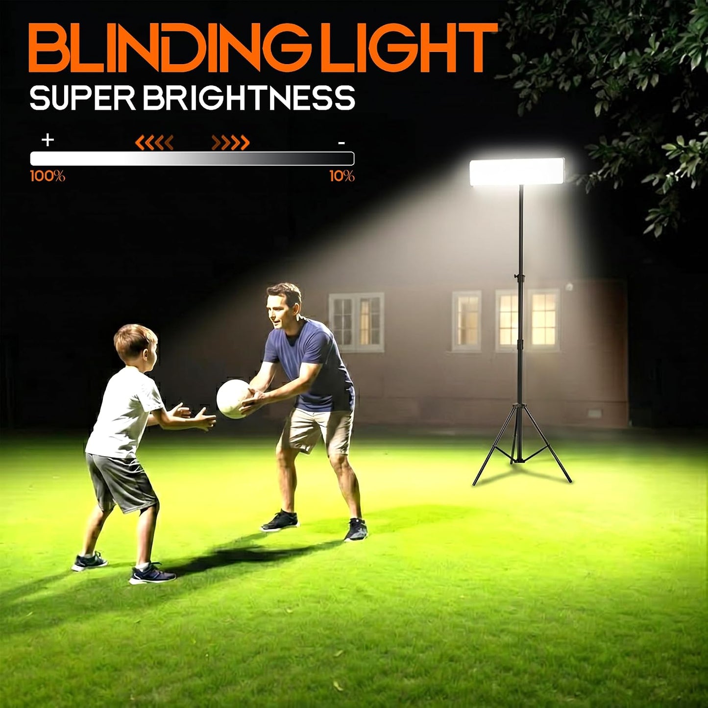 Portable Rechargeable LED Work Light with Tripod Stand, 10000mAh Battery Powered Dimmable Cordless Megnetic Camping Lamps for Sports/Car /Emergency/Garage/Fish