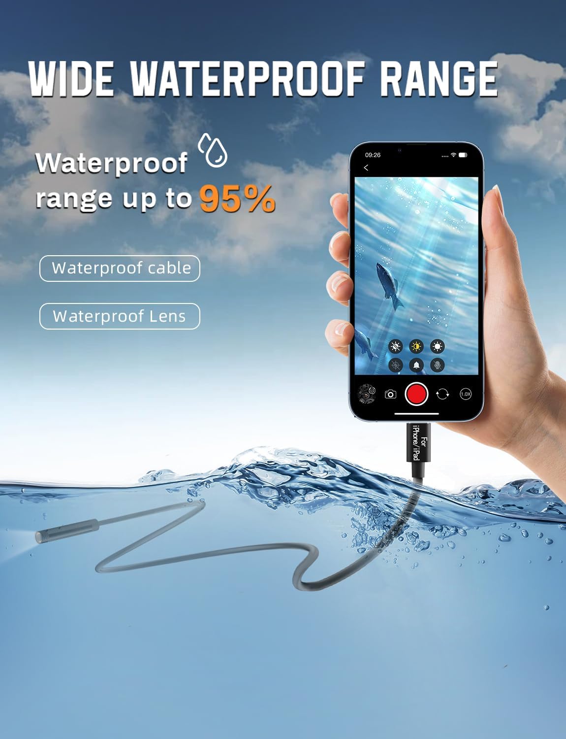Endoscope Camera with Light,1920P HD Endoscope with 5.9ft Semi-Rigid,Endoscope Camera with 8 Adjustable LED Lights,7.9mm IP67 Waterproof