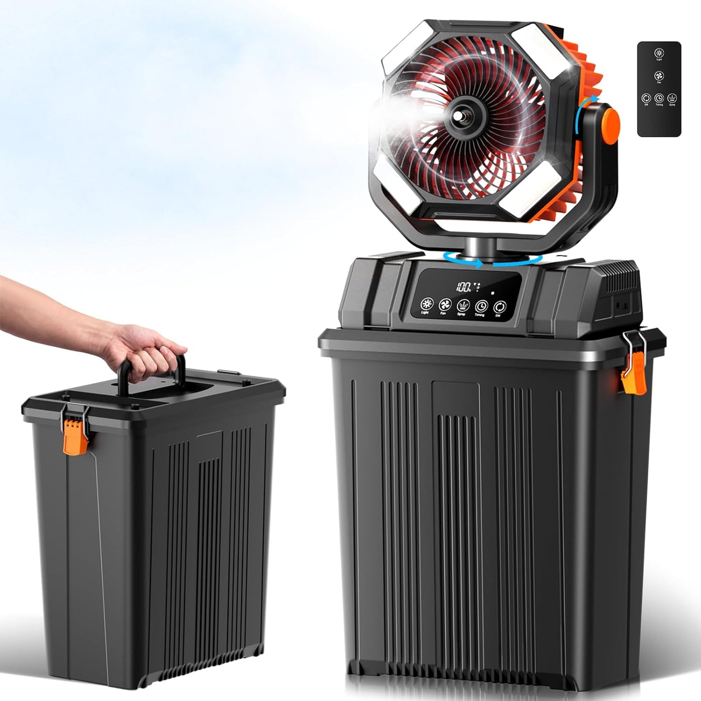 40000mAh Misting Fans for Outside, 15L Large Tank Portable Misting Fan, Battery Powered Outdoor Mister Fan with Remote & LED Light, Wide 270° Coverage for Camping Patio Backyard