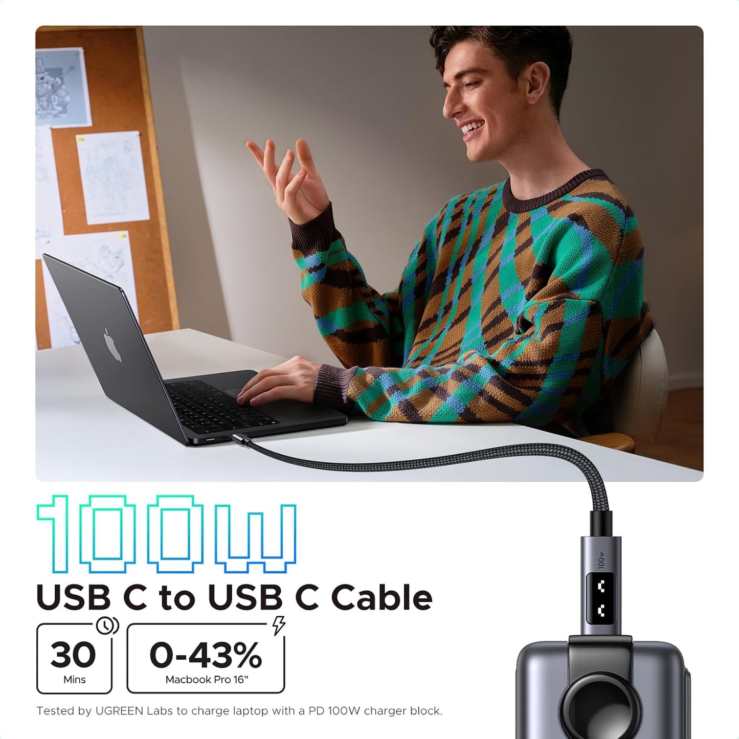 UGREEN Uno USB C Cable 100W with LED Display, Fast Charging, 6.6ft, Black | For iPhone 17/16/15, MacBook Pro/Air, iPad Pro/Air/Mini, Galaxy S26/S25/S24, Dell XPS, Pixel, Switch, and more