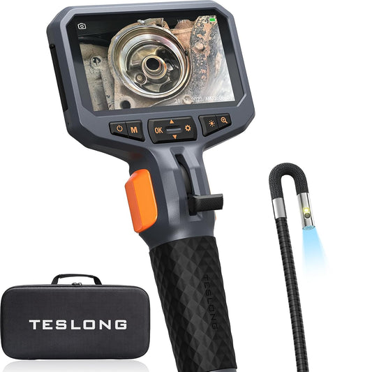 Teslong Articulating Borescope with Dual Lens Endoscope and 8+1 LED Lights | Mechanic Automotive HVAC Wall Inspection, 1.0MP HD, 4.5" IPS Screen, 32GB, IP67, Gooseneck, Carrying Case